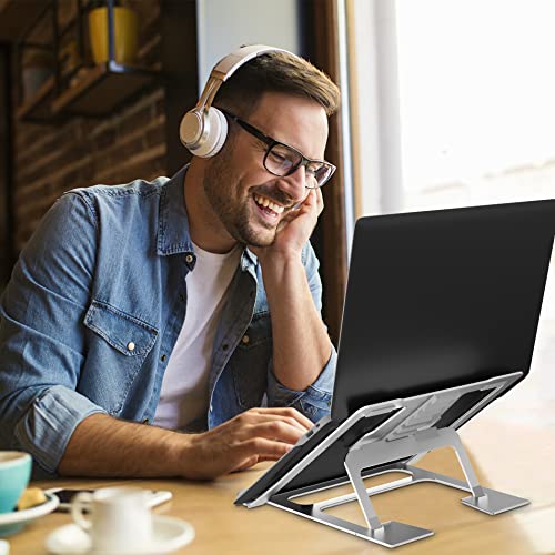 Aluminum Laptop Stand For Desk, Jueruo Ergonomic Laptop Riser Holder, Adjustable Notebook Computer Stand For Macbook, Dell Xps, Hp, Samsung, Lenovo More 10-17" Laptops (Silver) #TOP6