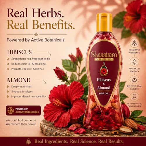 Image of Hibiscus & Almond Hair Oil Serum | Leave-On Lightweight Hair Oil with Active Botanical Infusion | Fast Absorbing, Non-Sticky Ayurvedic Hair Oil for Hair Fall, Nourishment & Shine | Men & Women | 180ml
