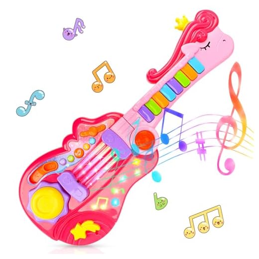 Chitarra Juguete para Niños de 3 Años Regalo 2 en 1 Juguetes Musicales Eléctricos con Luces para Niños y Niñas de 3 4 5 Años Regalos (Rosa)