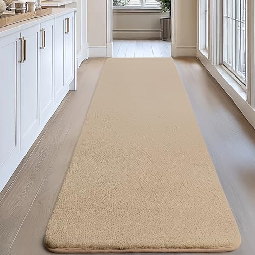 Image of Large Modern Runner Rugs for Living Room Bedroom, 2x6 Feet Beige Ultra Soft Thickened Memory-Foam Indoor Rug, Comfy Aesthetic Solid Minimalist Carpets for Girls Boys Nursery Dorm Home Decor