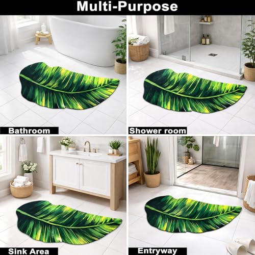 Image of Luxe Home 3D Bath Mat Leaf Shaped Super Soft, Anti Slip Skid, Washable, Quick Dry Floor Mat for Bathroom, Bedroom, Living Room (Green, 43x87 cm)