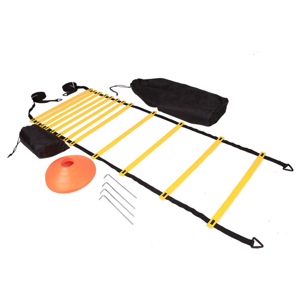 Set di Scala Agilità Scaletta 6M| 12 Pioli, 5 Coni & 4 Picchetti di Terra,1 Paracadute Allenamento Calcio Sport Fitness velocità per Adulti