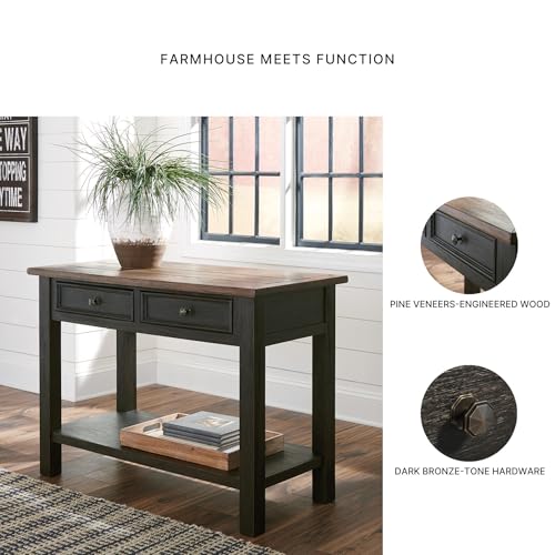 Image of Signature Design by Ashley Tyler Creek Farmhouse Console Table, 2 Drawers | Behind couch table, Solid and engineered wood and veneers, 22-inch deep display shelf, Farmhouse sofa table