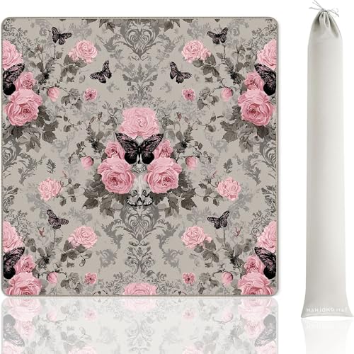33"x33" Tapete de Mahjong Floral Rosa/Gris