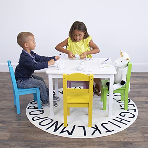 Image of Humble Crew Kids Table and Chair Set, Toddler Activity Table with 4 Chairs for Play, Crafts, Snacks & Learning, Wooden Kids Furniture for Playroom & Bedroom, White /Pastel