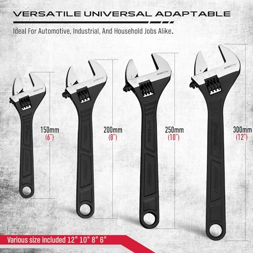 Sedy Adjustable Wrench Set Wrenches Sets: 4-Piece 6, 8, 10, 12 Inch Chrome Vanadium Steel Corrosion-Resistant Black Oxide Finish For Automotive Plumbing And Household Repairs thumb #4