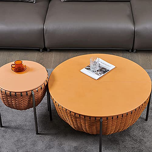 Runder Couchtisch aus Leder mit Metallbeinen, minimalistischer niedriger Tisch, Zuhause, Wohnzimmer, Teetisch, Beistelltisch, Beistelltisch, Möbel – Bild 3