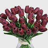 Veryhome Tulpen Künstlich Wie Echt Künstliche Tulpen Blumen Latexmaterial Real Touch Blumensträuße für Hochzeitszimmer Zuhause Hotel Partydekoration DIY Dekor ( Wein Rot - 10Stück )