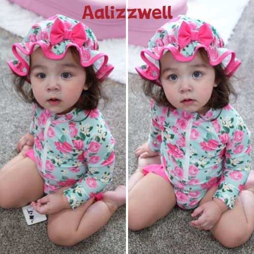 Image of Aalizzwell Baby Girls Long Sleeve One Piece Swimsuit with Hat