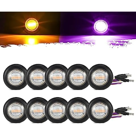 Partsam 10Pcs Dual Color 3/4" Round LED Marker Light Amber to Purple Auxiliary Light Side Marker Clearance Light Turn Signal Indicators with Bullet Plug for Trailer Truck Pickup Camper RV Cover