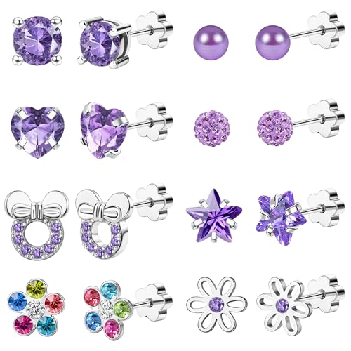 Staligue 8 & 21 Pairs Hypoallergenic Screw Back Earrings for Women – 20G Surgical Steel Flat Back Studs with Heart, CZ, Pearl, Star & Ball Designs | Tiny Cartilage Jewelry Options