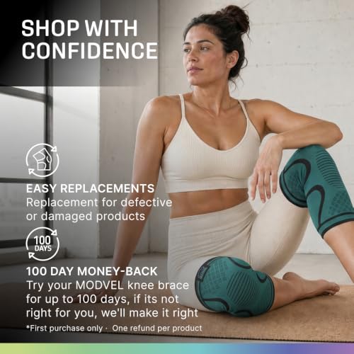Image of MODVEL Knee Braces for Knee Pain Women & Men - 2 Pack Knee Brace for Knee Pain Set, Knee Brace Compression Sleeve, Knee Braces for Knee Pain Meniscus Tear, ACL & Arthritis Pain Relief - Knee Sleeves
