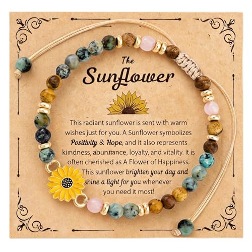 WXCATIM Sunflower Bracelet Gifts For Women Adjustable Beaded Sunflower Bracelet Inspirational Jewelry Gift For Women Inspirational Christmas Birthday Gifts For Mom Friend Daughter Niece Adults