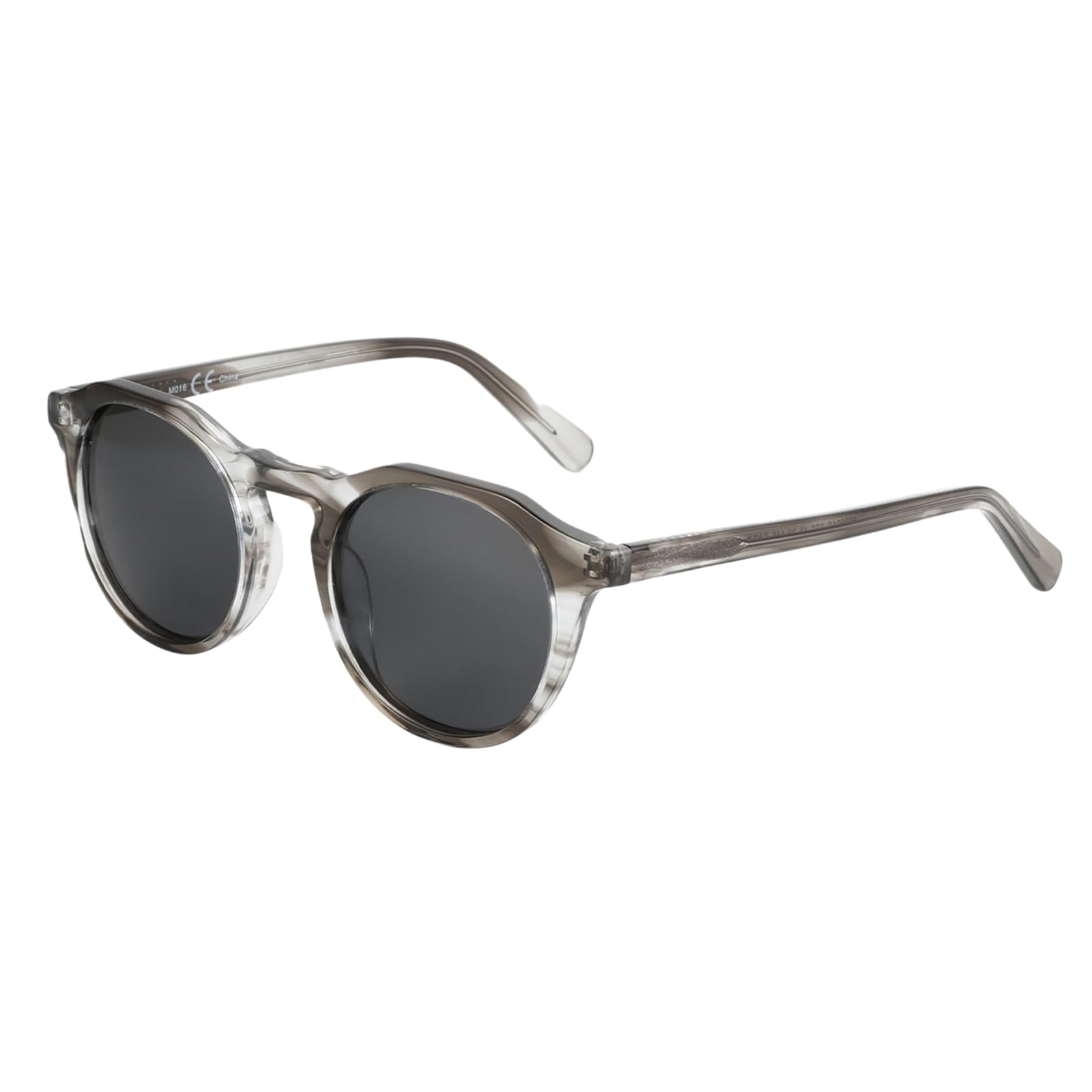 Occhiali da Sole Moda Acetato Rotondo Polarizzato Vintage Ombra Uv400 Uomini Donne Retro Sole- Grey
