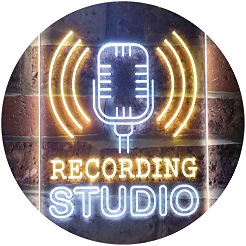 Recording Studio Microphone On Air Dual Color LED Enseigne Lumineuse Neon Sign Blanc et jaune 210 x 300mm st6s23-i3519-wy