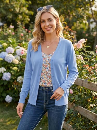 Image of VIISHOW Women Long Sleeve Button Down V Neck Lightweight Basic Knit Sweater Cardigan