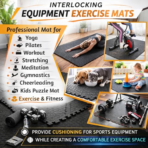 Image of 1 Inch /25mm Gym Floor mat Rubber for Heavy Workout Puzzle Floor mat for Home Exercise, Gym Equipment mat Interlocking Eva Foam Flooring Rubber Tiles Yoga, Kids Gym Mats for Floor