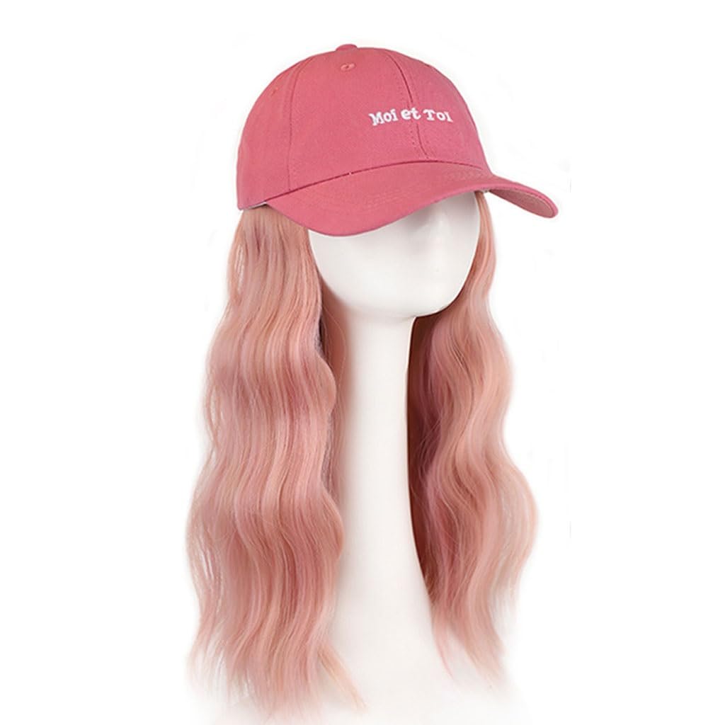 FEELIN Baseball Cap with Hair Extensions Hat Wig Women's Natural Simulated Long Hair Wig Baseball Cap Wig Women's Fashion Wig Hat Hat Wig