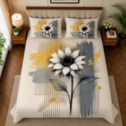 Image of 7D Digital Printed King Size Bedsheet with 2 Pillow Covers | Soft Premium Cotton Feel Microfiber Double Bed Bedsheet|Breathable,Wrinkle Free & Fade Resistant|(Cream&Yellow,KingSize-225x250CM)