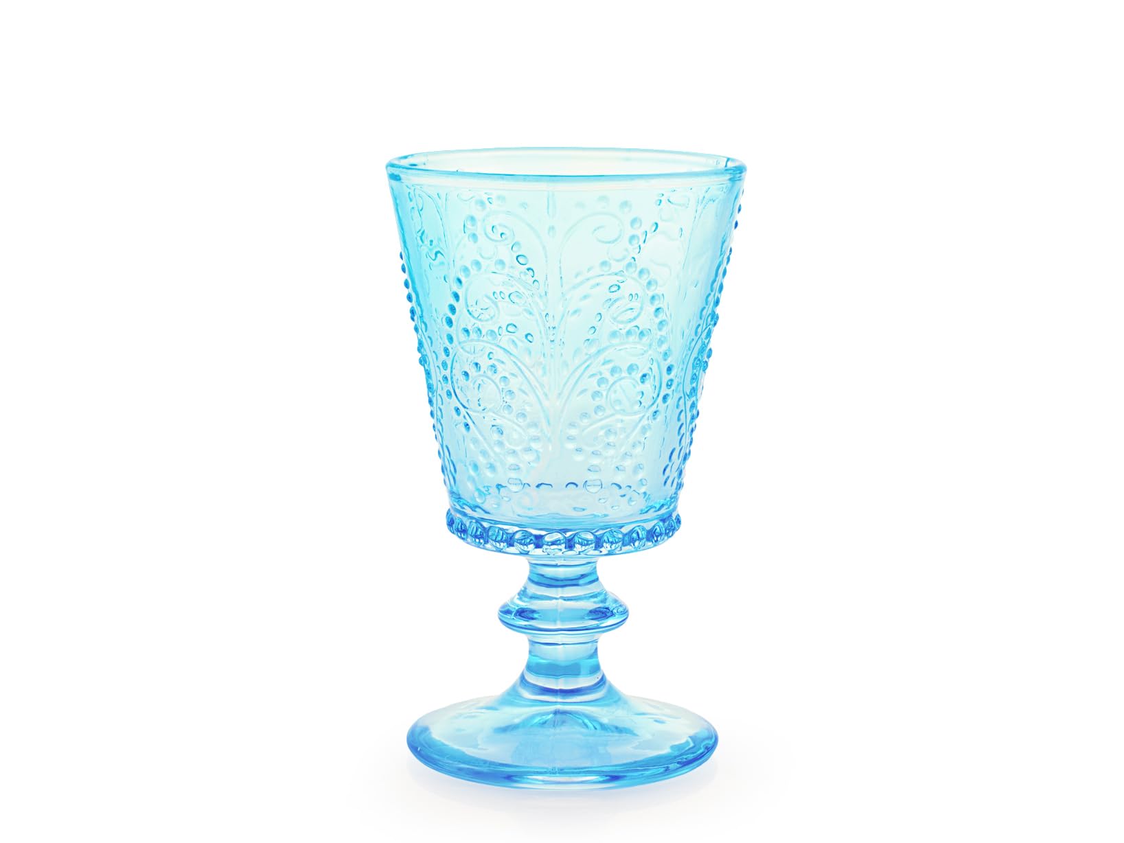 H&H Set 4 Calici Garden in Vetro Lavorato Azzurro 25 cl – Eleganti, Resistenti e Lavabili in Lavastoviglie