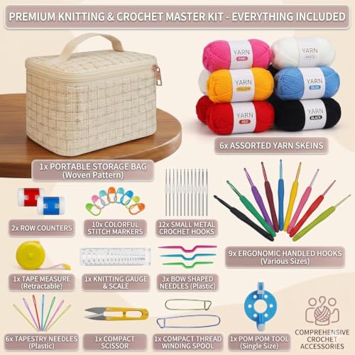 Image of VIBE VISTA Crochet Kit for Beginners Adults, Crochet Kits Include Yarn, 107Pcs Crochet Starter Kit for Beginners Kids, Ergonomic Crochet Hooks Travel Knitting Crochet Supplies (crochent kit)