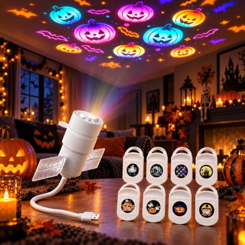 Christmas Holiday Projector Lights Indoor with 8 Films, USB Design 360°Adjustable Plug and Play Holiday Projector Night Light，Halloween - image 1