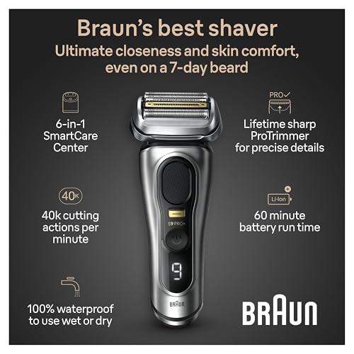 Braun Series 9 PRO+ Electric Razor for Men, 5 Pro Shave Elements & Precision Long Hair Trimmer, 6in1 SmartCare Center, Wet & Dry Electric Shaver for Smooth Skin with 60min Battery Runtime, 9567cc - image 3