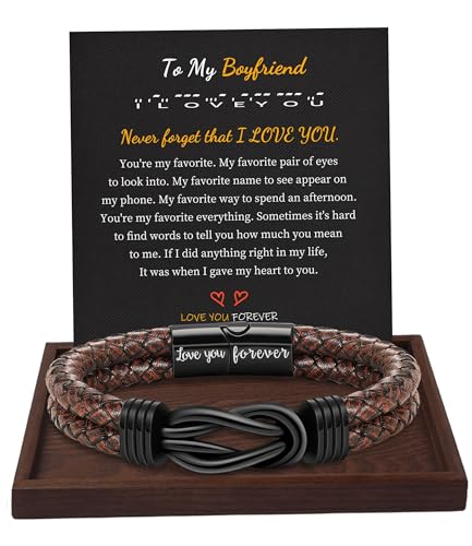 Gifts for Men Leather Bracelet Brown Braided Forever I Love You Gifts for Him Infinity Cuff Bracelets Birthday Gifts for Boyfriend Son Grandson Husband Dad Mens Fathers Day Gift