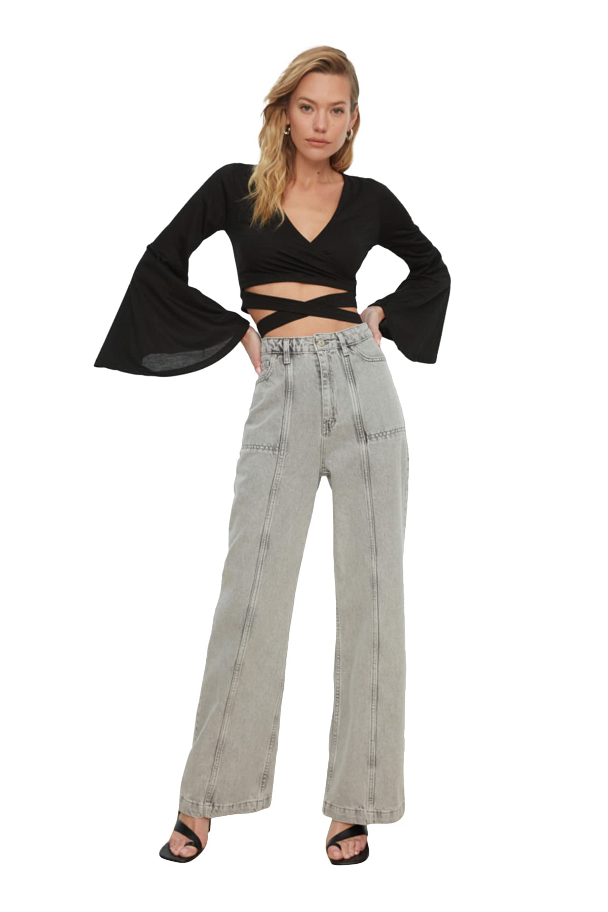 Trendyol FeMan High Waist Wide Leg Regular fit Jeans Grau