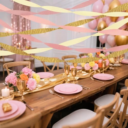 Image of Riqiaqia Streamers Party Decorations,8 Rolls Pink Gold Crepe Paper Streamers for Wedding, Birthday, Bachelorette, Bridal Showerand Baby Shower Girl