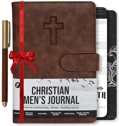 14% off - Prazoli Leather Christian Bible Prayer Journal For Men - Study Scripture Notebook & Planner Daily...