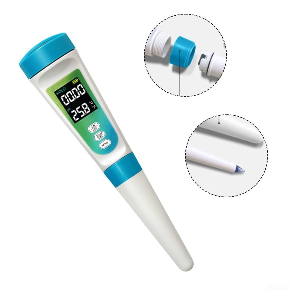 Misuratore di pH e acidità 2 in 1 con indicatore di temperatura, sonda in acciaio inox per alimenti semisolidi come formaggio, marmellata, salsicce, creme e lozioni, gamma di pH 0,00-14,00