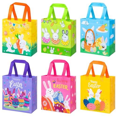 GOMANCHE 6 x Ostereiersuche-Taschen mit Griffen Wiederverwendbare Ostern Geschenktüten für Kinder Non-Woven Ostertaschen zum Verpacken für von Geschenken Eiersuche Partyzubehör