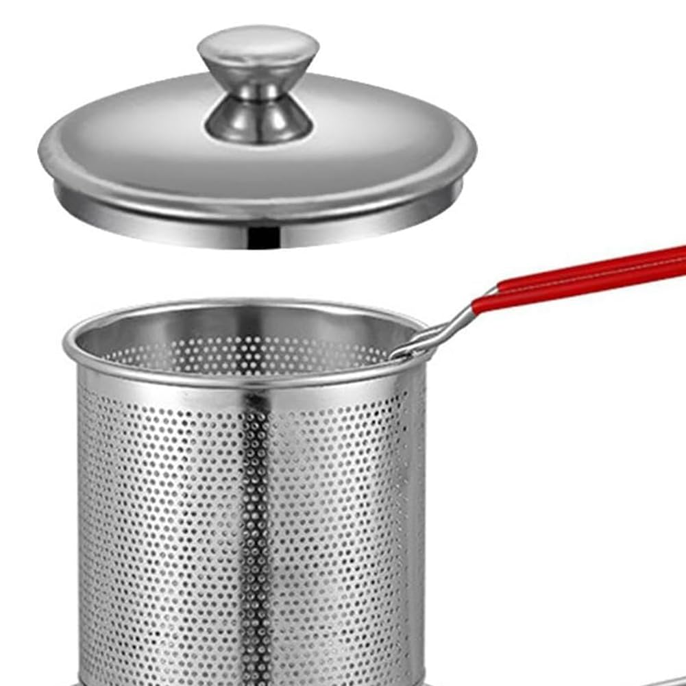 Frituurpan met mand 304 roestvrijstalen friteuse met zeefmand, 1200 ml, mini-friteuse met handvat, multifunctionele keukengadgets, kleine friteuse voor Tempura-chips, vis, kip (A