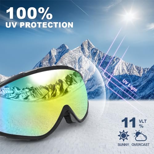 Image of findway Ski Goggles OTG - Over Glasses Snow /Snowboard Goggles for Men, Women & Youth - 100% UV Protection