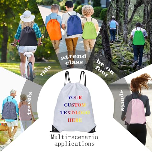 Custom Bags With Your Logo Set of 100 Custom Backpack Draw String Bags Pack Bulk for Travelling Swimming Gym Everyday Use (White)