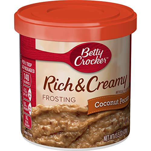 Betty Crocker Glaseado rico y cremoso de nueces de coco sin gluten, 15.5 onzas.