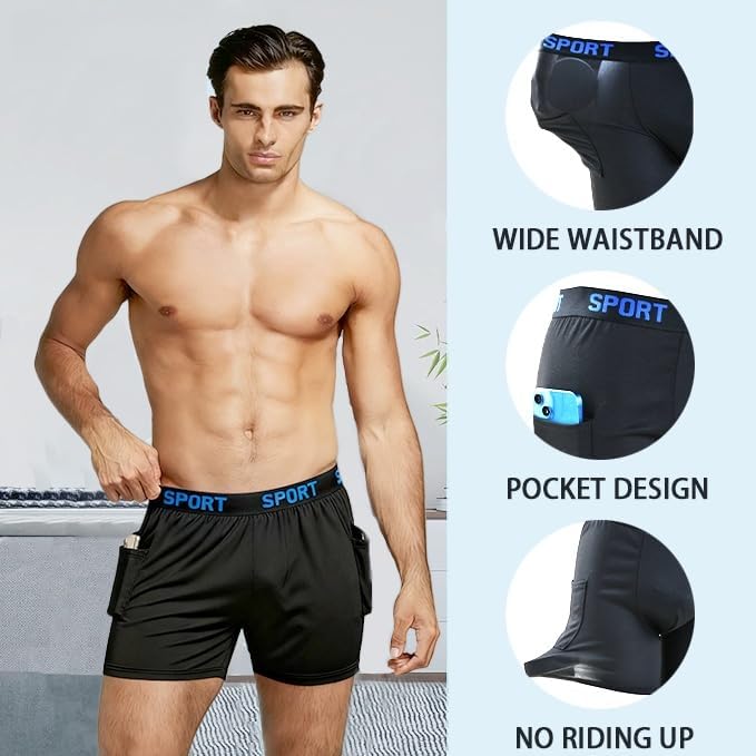 Men’s Black Boxer Briefs Underwear Pack, Boxer Briefs with Pockets for Men, Athletic Boxers for Men - Image 4