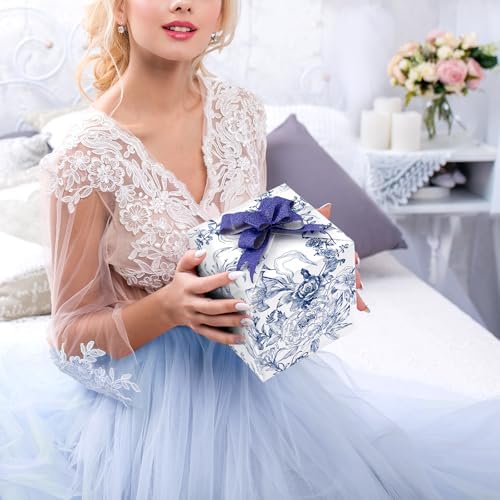 WERNNSAI Floral Wrapping Paper Roll - 1 Roll 17” x 33 ft Blue Flower Wrapping Paper Vintage Floral Gift Wrap with Cut Lines for Women Girls Birthday Gift Decor Wedding Bridal Shower Mothers Day - 5