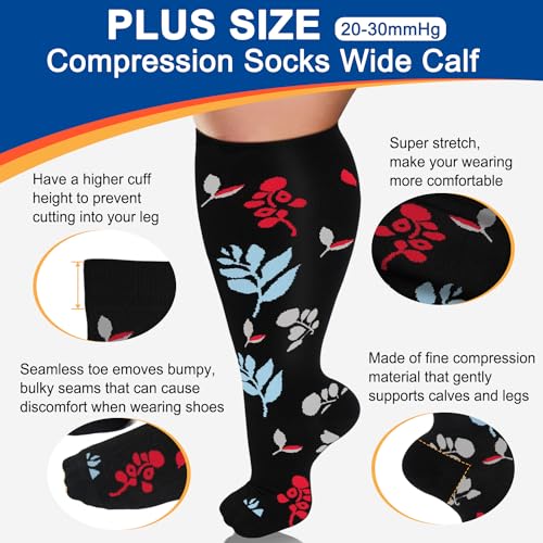 Diu Life Plus Size Compression Socks for Women & Men 15-20 mmhg Extra Wide Calf Knee High Support Socks for Circulation2