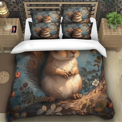 Linge de lit écureuil effet 3D de qualité supérieure en microfibre soyeuse 140x200cm