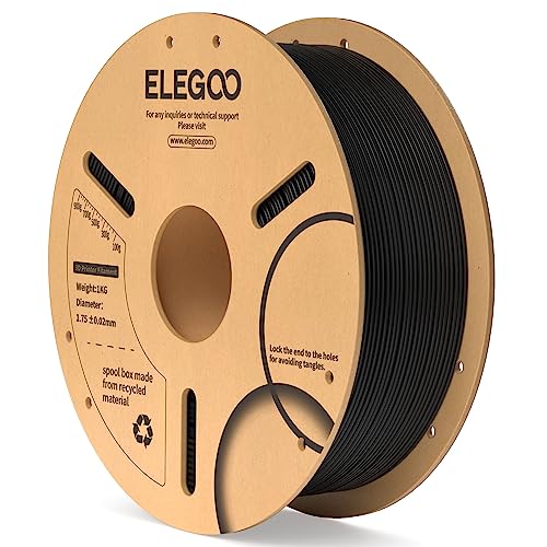ELEGOO PLA Filament 1.75mm Black 1KG, 3D Filament Dimensional Accuracy +/- 0.02mm, 1kg Cardboard Spool(2.2lbs) 3D Printi