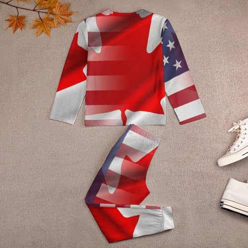 American And Canadian FlagsChildren's Pajama Set Round Neck Long Sleeve Top + Pants Two-piece Set150CM3