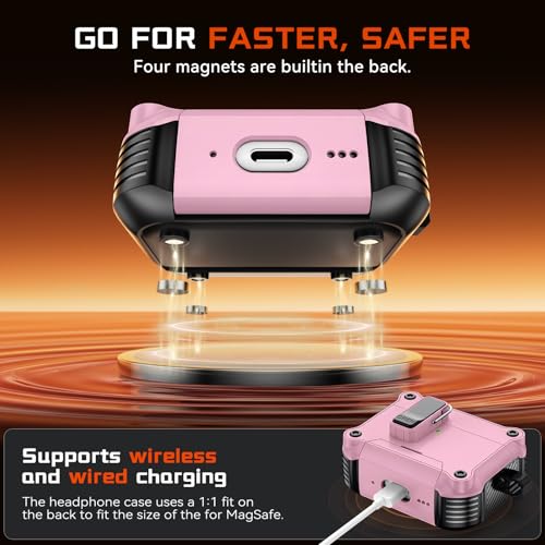 Image of Inesore for AirPods AirPods Pro 1st /2nd Case with Secure Lock (Pink) | Phone Stand Design,Compatible with MagSafe,Automatic Snap Switch Secure Cover with Cleaner Kit & Keychain