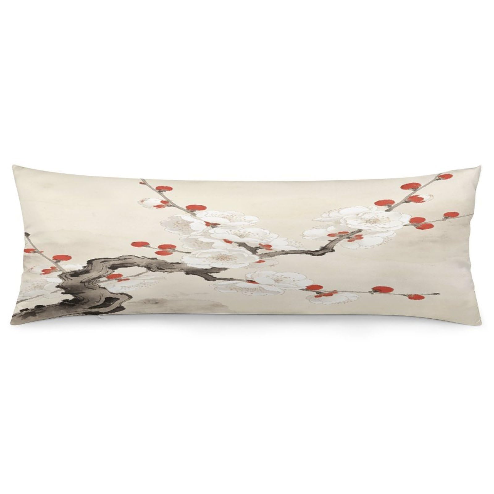 Plum Blossoms Adorned with Red Body Pillowcase Soft Breathable Full Long Pillow Cover 20x54 Inches Polyester Pillow Case with Hidden Zipper Closure for Bedroom Home Decorations