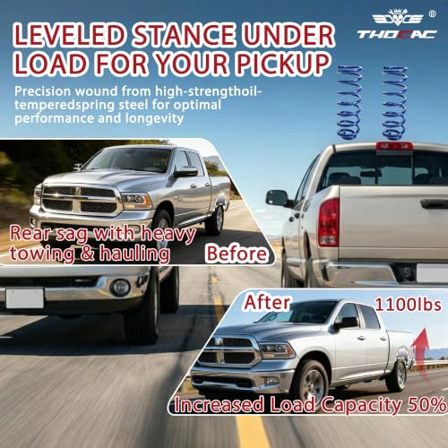 Image of Rear Heavy Duty Coil Springs for Ram 1500 2009-2018 2wd 4wd, 50% Extra Load Capacity (1100 lbs), Maintains Factory Ride Height, For Truck Towing,Blue