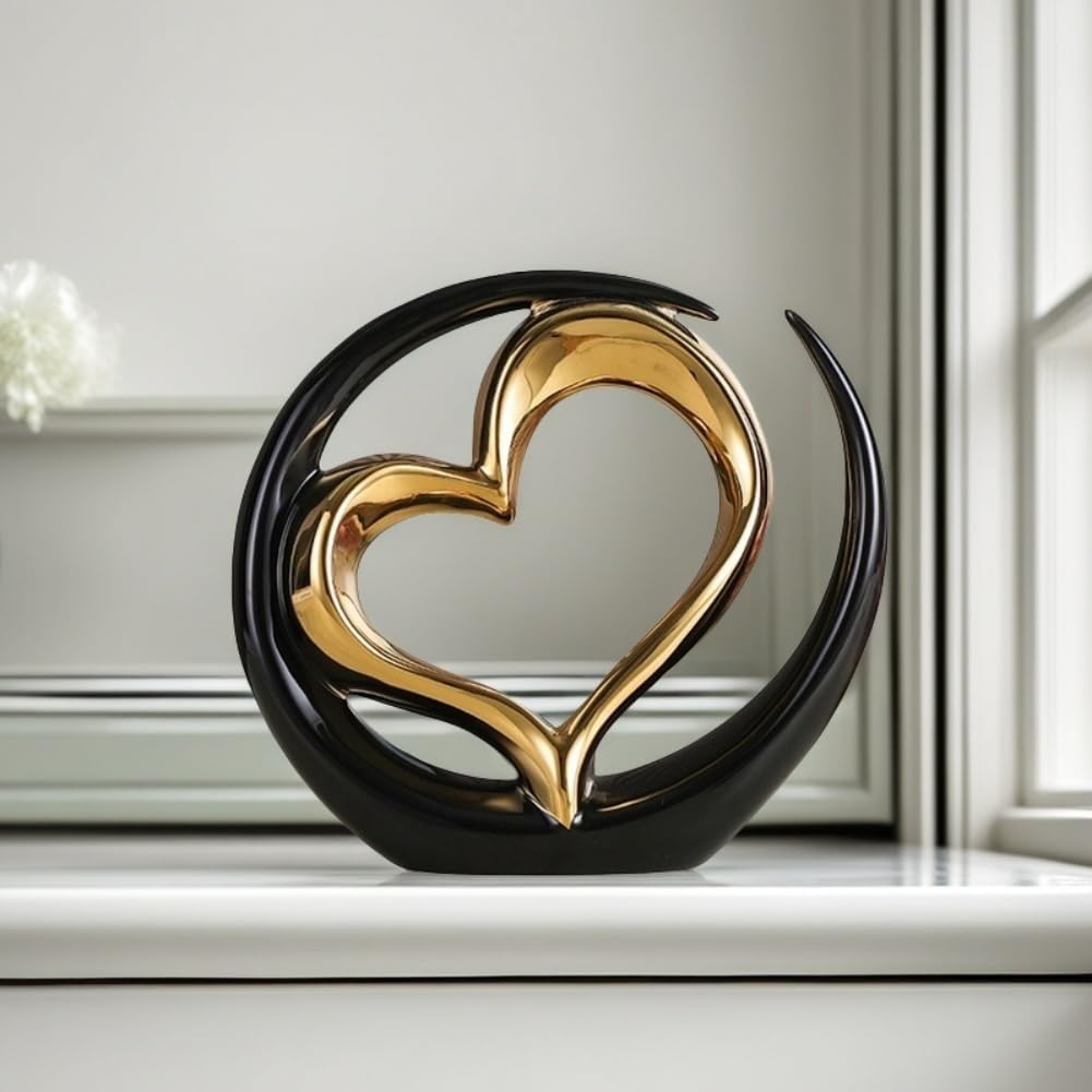 Amore statua in ceramica,Decorazione per la casa,d'arte astratta moderna,statua in ceramica, per sala da pranzo,soggiorno,ufficio,TV,centrotavola (Nero Oro)