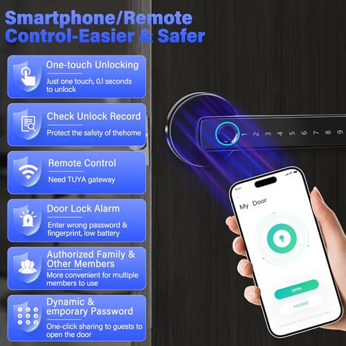 Smart Door Lock, Fingerprint Door Lock 5-in-1, Electronic Fingerprint Keyboard Password APP NFC Smart Lock for Home Bedroom Hotel Office Apartment - Image 4