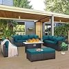 Waroom outdoor patio furniture set 11 piece dark brown rattan sectional sofa pe wicker conversation chairs with 45 propane fire pit table and non slip 5 thick peacock blue cushion  urban country home decor