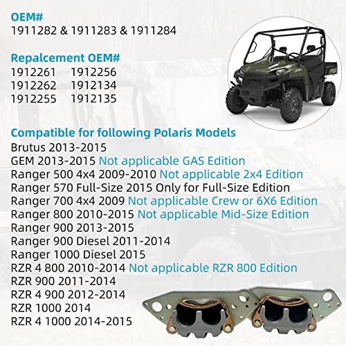 Left & Right Front Brake Calipers & Pads Sintered For Polaris Rzr 4 800 900 1000 Ranger 500 570 700 800 900 Diesel Brutus Gem #TOP1